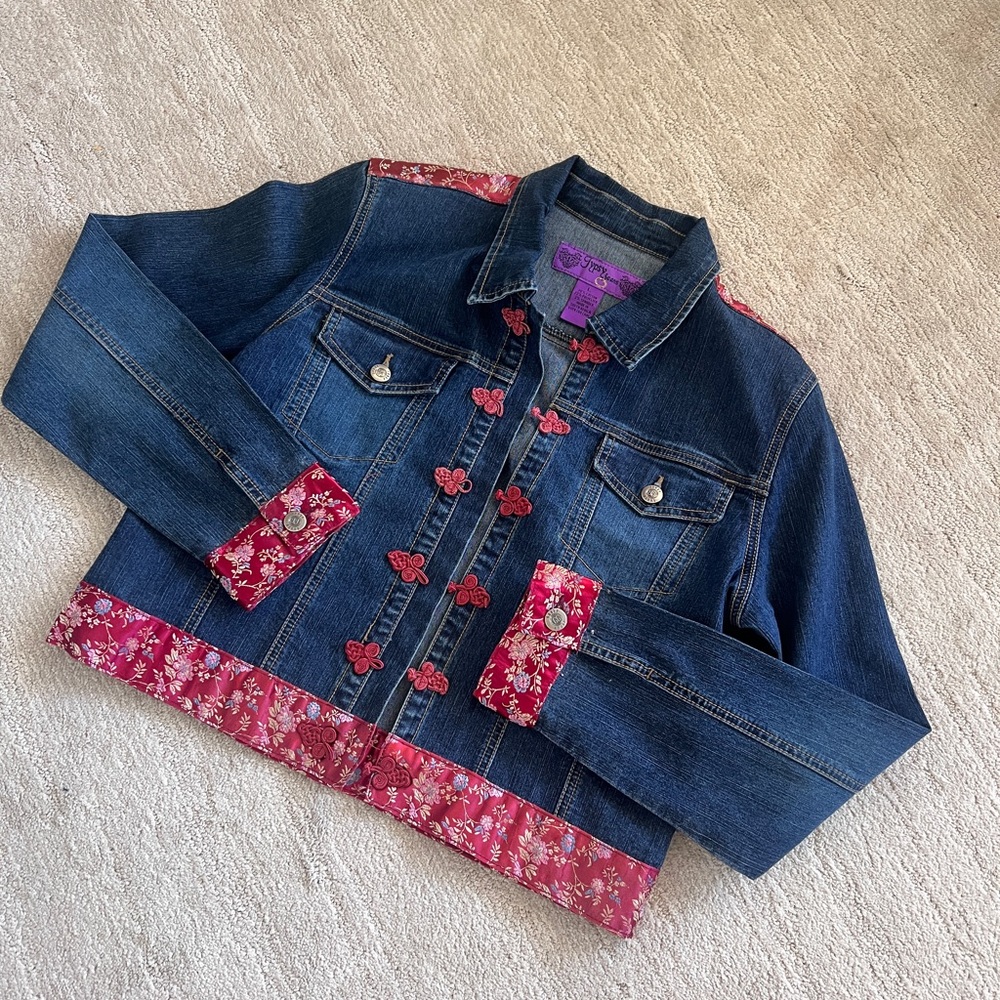 Y2K Jean Jacket - Satin Embellished - Size Large - Gypsy Jeans